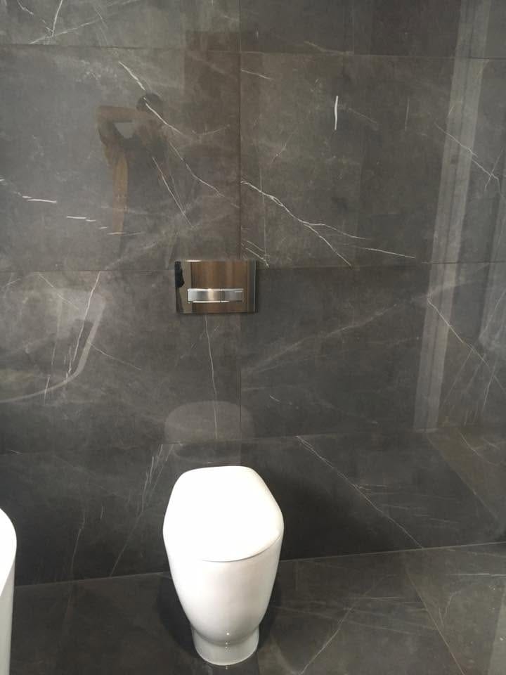 Grey marble-look floor detail — tiling by Torrisi Tiling, Brisbane