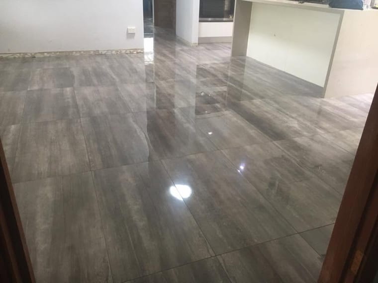 Timber-look plank tile, polished finish